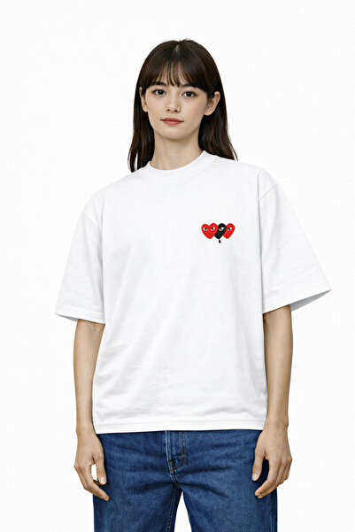 CAMBLYS تي شيرت نسائي رجالي للجنسين COMME DES 3LU مطبوع من الأمام على شكل قلب...