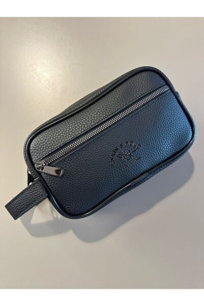 Genel Markalar - Erkek Siyah Deri Portföy Clutch Traş Kozmetik Bakım ve Günlü...