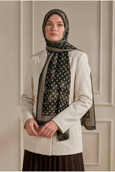 SilkTouch Bitter Brown Bordering Polka Dot Patterned Kraş Shawl