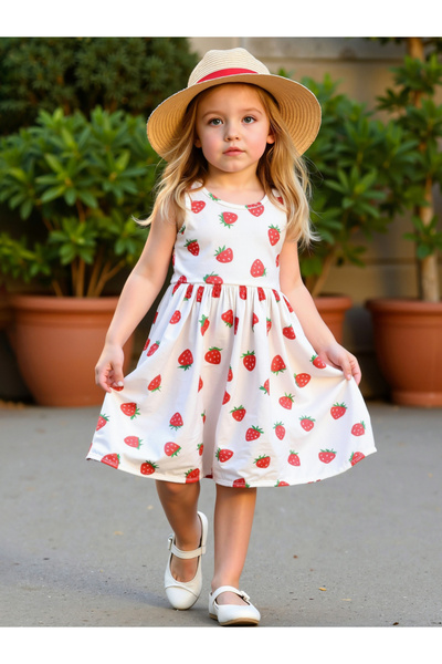 Take Two By Styli Girls Strawberry Print Sleeveless Dress