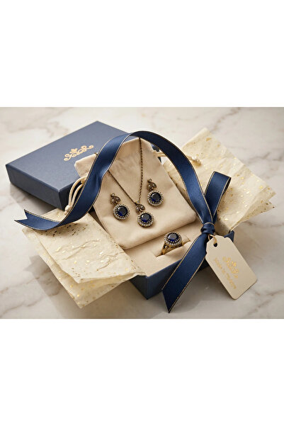 Dorvina Bronze Jewelry Set Zircon Inlaid Round Navy Blue Crystal Sapphire Sto...