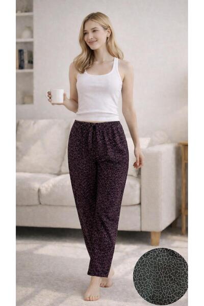 THEBEK Women's Viscose Trousers Relaxed Fit Gray Pattern