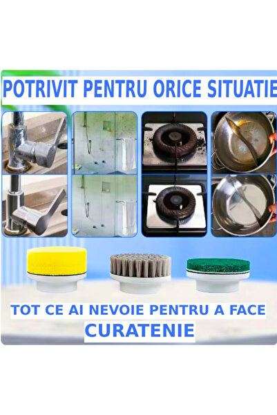 2AMNOVA Perie Electrica Rotativa Curatare 5 in 1, Display LED, 3 Viteze, USB Reincarcabila 1200mAh, 5 Capete