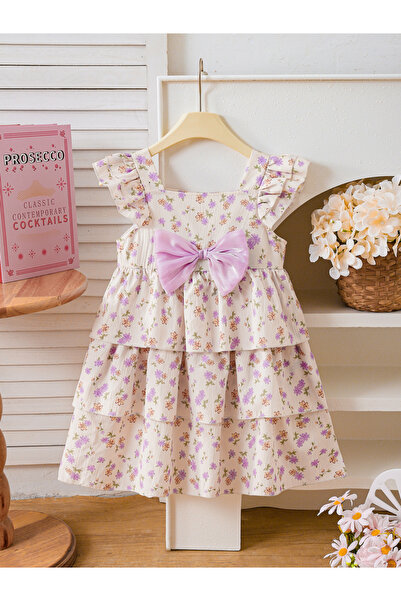 Take Two By Styli Girls Floral Print Frill Sleeve Ruffled Hem Dress