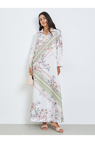 Amirah By Styli Multi Open Collar Printed Jalabiya