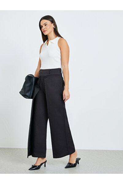 Take Two By Styli Black Solid Wide Leg Trousers