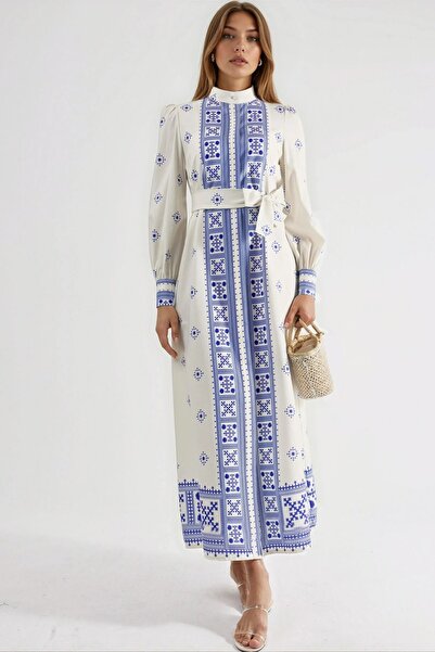 Hiccup MSN Макси рокля с мандарински яка и геометричен десен