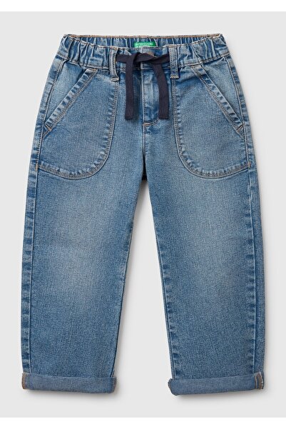 Benetton Light Blue Baby Boy Lace-Up Pants Denim