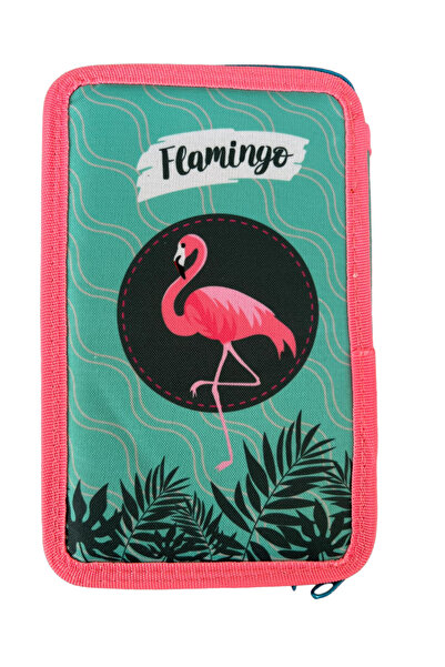 By TGA Flamingo pencil case, 3 compartments, 19x12x6 cm, 32 pieces Green