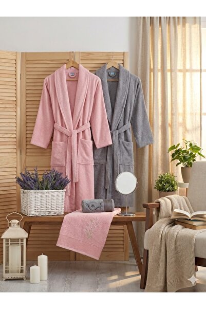 COTTONQUEEN Zena Unisex Powder Anthracite Towel Bathrobe Set of 4