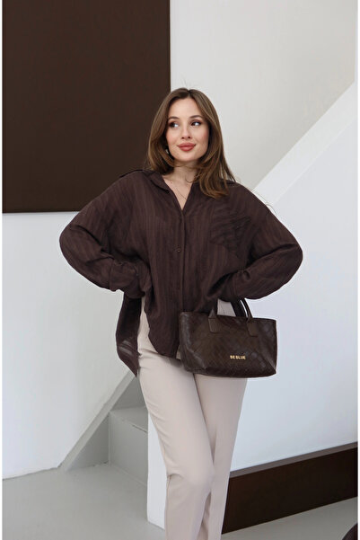 roea Sırt Bağlamalı Çizgili Gömlek Kahve