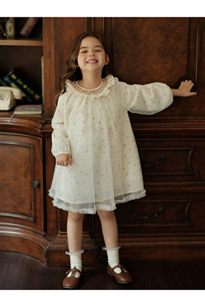 Take Two By Styli Girls Beige Floral Print A-Line Dress