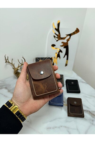 SANAT %100 Hakiki Crazy Deri El Dikimi Minimalist Cüzdan - Çıtçıtlı Eskitme D...