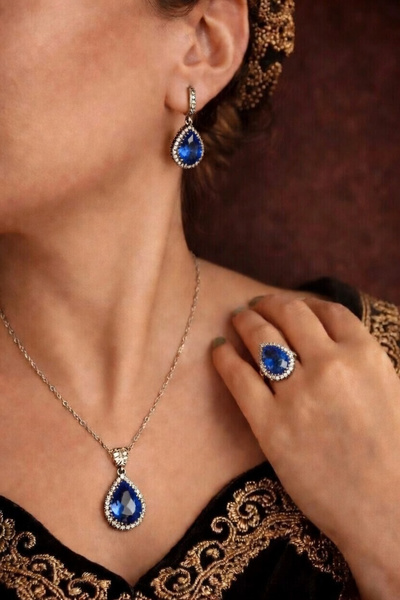 Silveranka 925 Ayar Gümüş Otantik Damla Hürrem Takı Seti