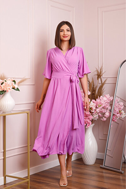 OEM Rochie Lara petrecuta cu maneci scurte - Lila