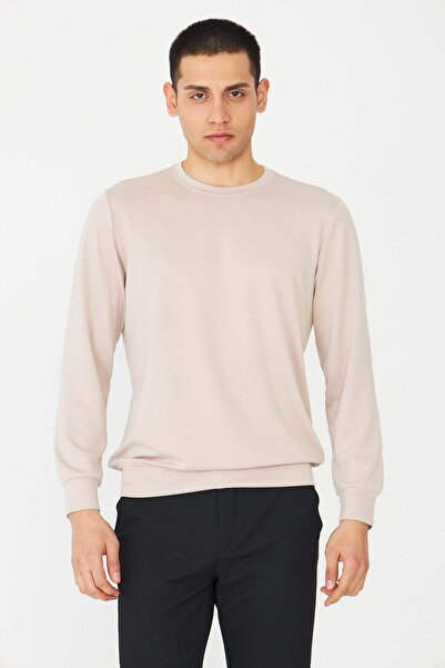 White Stone البيج الأساسية طاقم الرقبة البلوز الرجال