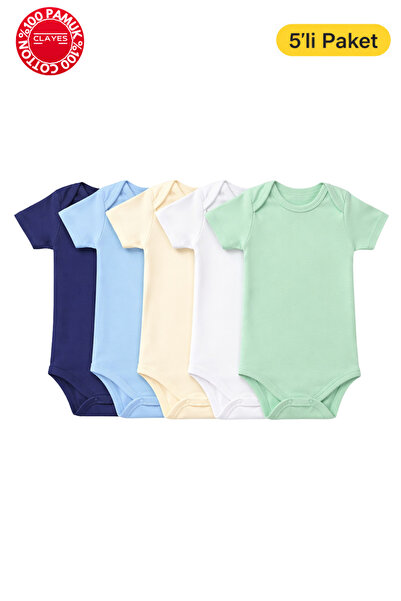 Zıbın Newborn Yenidoğan Bebek Alttan Çıtçıtlı Body 5’li Ekonomik Paket Unisex Bebek Zıbın Seti