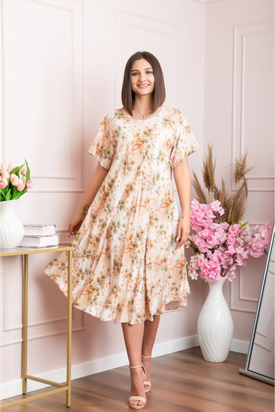 Generic Brand Rochie eleganta Mirabelle cu imprimeu floral - Crem cu orange