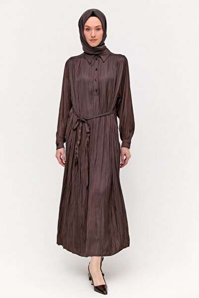 Setrms Kırışık Efektli Kuşaklı Elbise