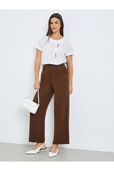 Take Two By Styli Brown Solid Wide Leg Trousers
