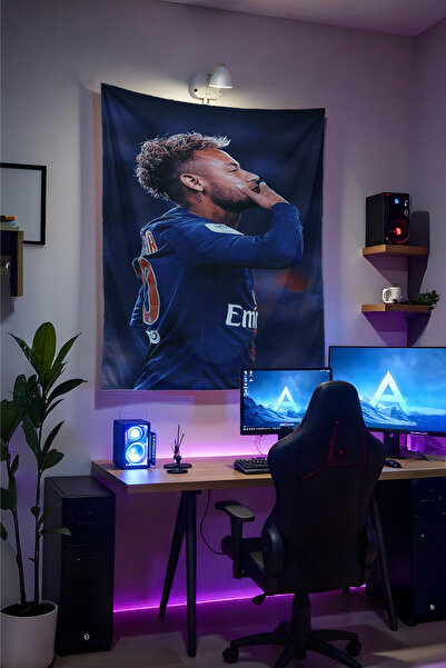 Halura Neymar JR Futbolcu Duvar Örtüsü– Kaliteli Kumaş, Gamer Oda Dekoru Tape...