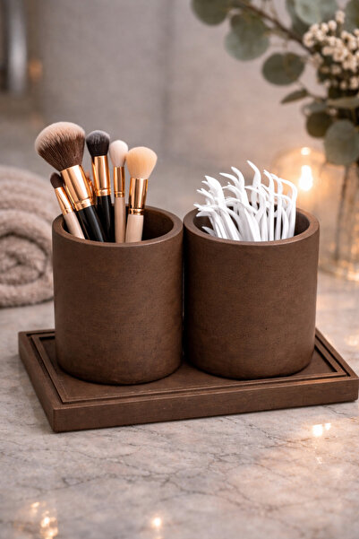 Lethe Design Banyo Organizer Seti Tepsili – Kulak Çubuğu ve Diş İpi Kabı Deko...