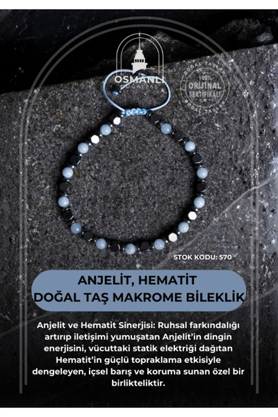 OSMANLI DOĞAL TAŞ Certified Anjelit, Hematite Natural Stone Macramé Bracelet ...