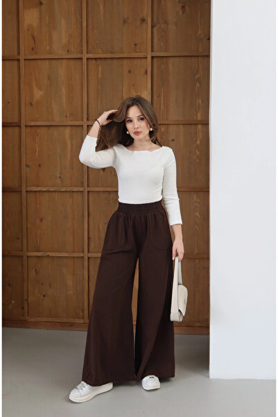 roea Elastic Waist Flare Gabardine Trousers Brown