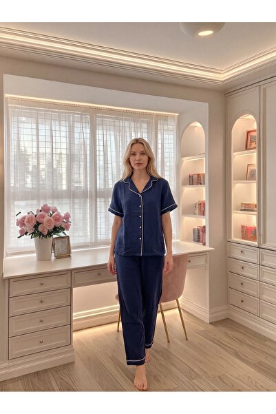 Sohadid Women's Navy Blue Cotton Piece Soft Texture Ultra Comfortable Buttone...