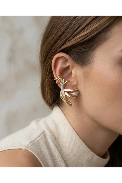 Dorvina Brass Women's Earcuff Earrings Gold Color Zircon Stone Wing Model Vin...