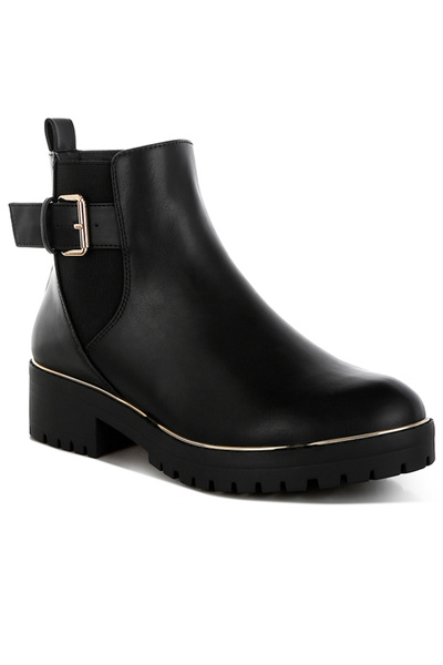 london Rag Women Chunky Buckle Detail Ankle Boots in Black