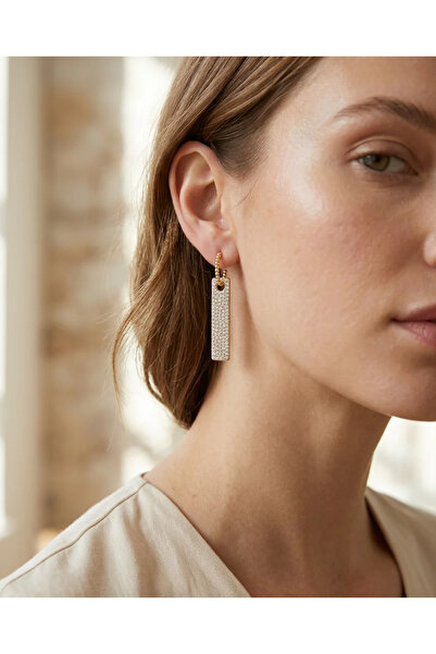 Dorvina Brass Women's Earrings Gold Color Zircon Stone Rectangular Dangle Vin...