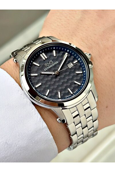 Romanson Silver-Navy Blue Color Steel Band Steel Case Men's Wristwatch with C...