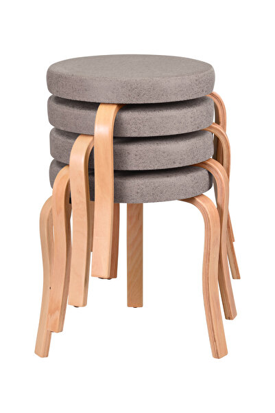 VİLİNZE Ege Naturel Ahşap Ayak İstiflenebilir Mutfak-Balkon Taburesi (4 Adet)