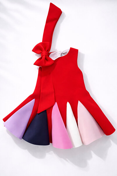 Generic Girls Red Party Dress with Colorful Flared Skirt – Elegant One Should...