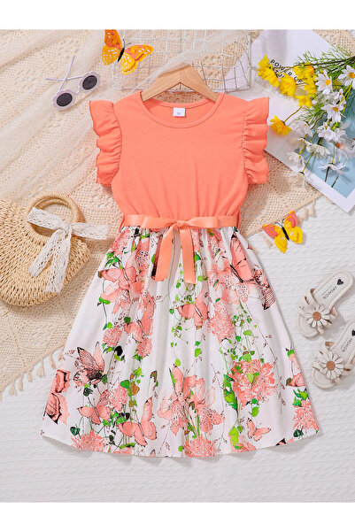 Take Two By Styli Girls Floral Print Ruffled Sleeve Midi Dress
