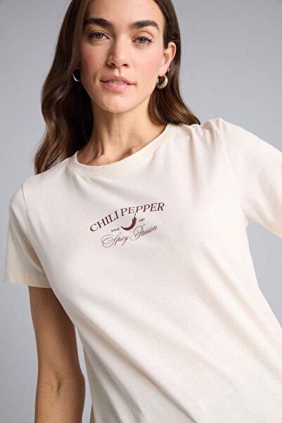 DeFacto Μπλουζάκι με κοντό μανίκι από χτενισμένο βαμβάκι με στάμπα Regular Fi...