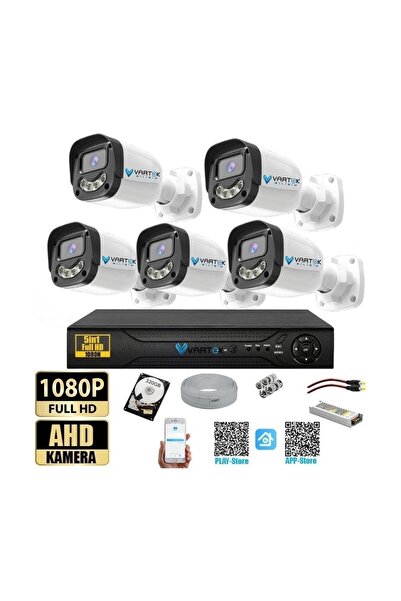 VARTEK BİLİŞİM 5 Kameralı Full HD Güvenlik Kamera Seti 320 GB HDD 5MP Gece (R...