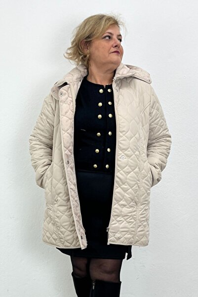 Mia Butik Large Size Stone Color Quilted Waterproof Coat
