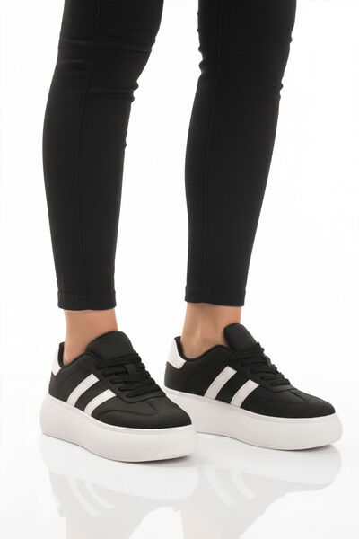 Aspor Black and White High Sole Lace-Up Unisex Sneaker