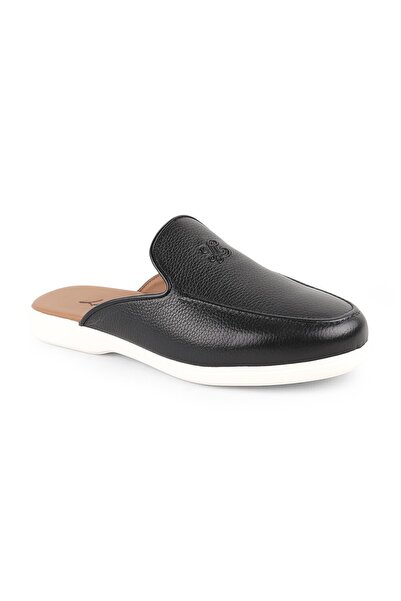 Libero L5950 Black Genuine Leather Open Back Eva Sole Men's Loafer Sabot Shoes