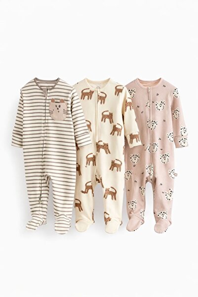 Next Baby طقم بدلة كريم أنيمال منقوش مكون من 3 قطع