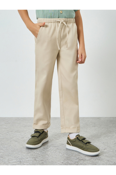 Styli Boys Beige Cotton Drawstring Pants