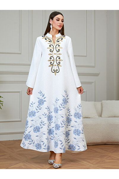 Take Two By Styli Women Textured Embellished Yoke Jalabiya