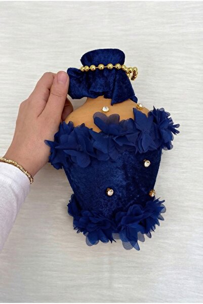 ZEYMERADE Navy Blue Test, Velvet and Flower Decorated Bridal Henna Night Test...