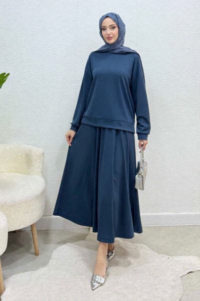 Tesettür Diyarı Lavendi Modal Fabric Skirted Hijab Suit - Smoked