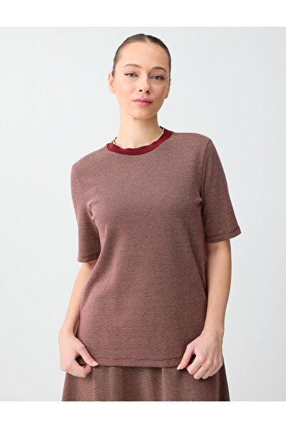 Jimmy Key Bordo Kazayağı Desenli Bisiklet Yaka Örme Bluz