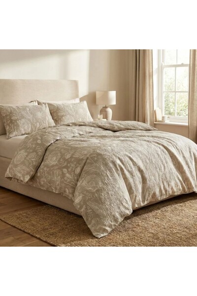 Pucioasa Double crepe Duvet Cover Set , 100% Cotton , beige floral pattern