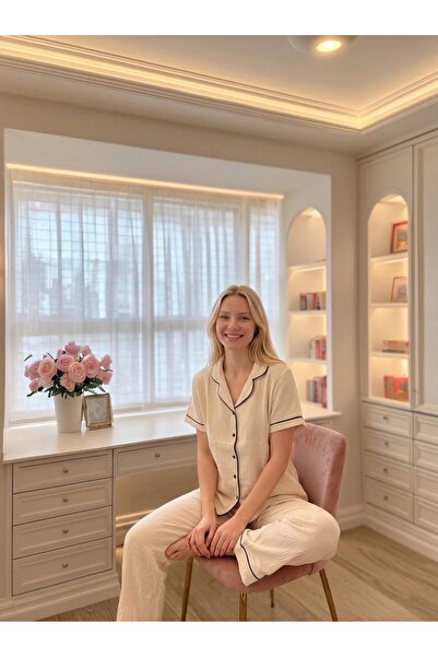 Sohadid Women's Cream Cotton Piece Soft Texture Ultra Comfortable Buttoned Pa...