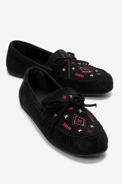 Lizy Shoes Γυναικεία Μαύρα Με κέντημα Moccasin Μπαλαρίνα Καθημερινά Άνετα Όψη...